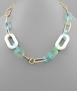 Acrylic/Metal Loop Necklace (White Multi)