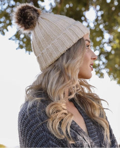 Ribbed Faux Fur Pom Beanie (Multiple Colors)