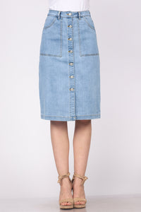 Button Front Denim Skirt