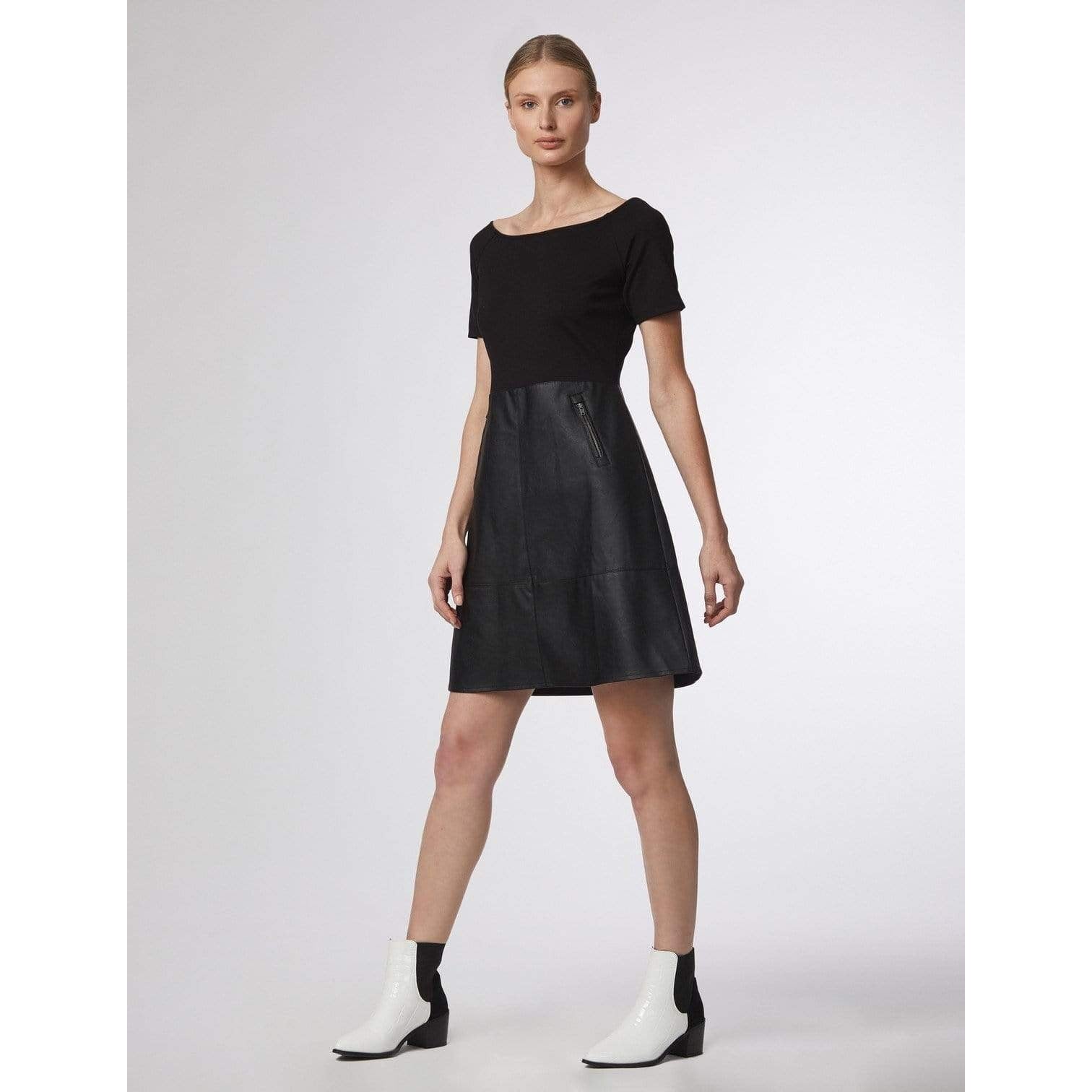 Bateau Dress w/Vegan Leather Skirt